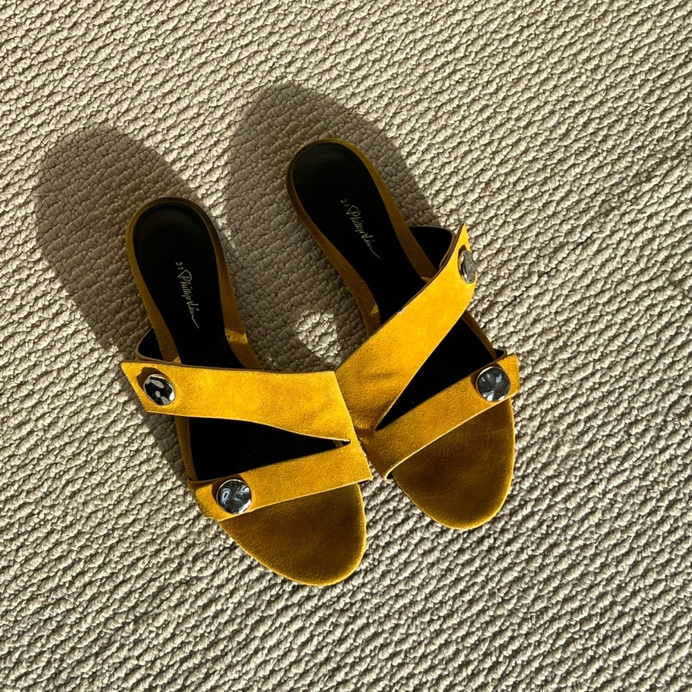 Phillip Lim Mustard Yellow Suede Flat Slide Sandals